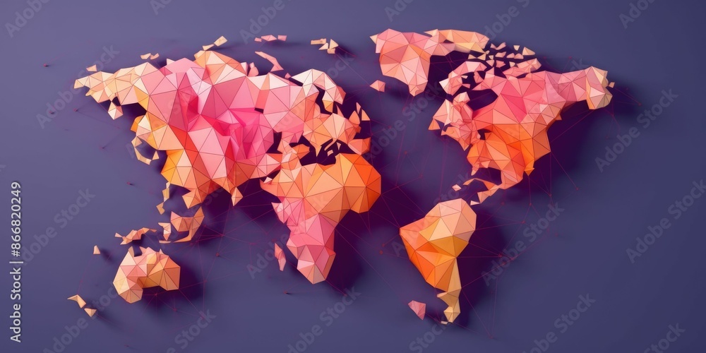 Poster polygonal world map on a dark background. the various bright world map made from polygon material. g