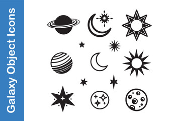 Galaxy objects stars, moons, planets, Icon Set