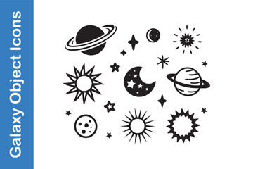 Galaxy objects stars, moons, planets, Icon Set
