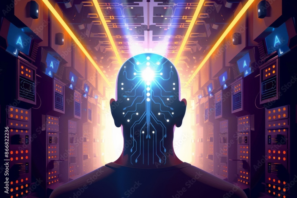 Aufkleber futuristic human head with ai elements, showcasing advanced technology and artificial intelligence i