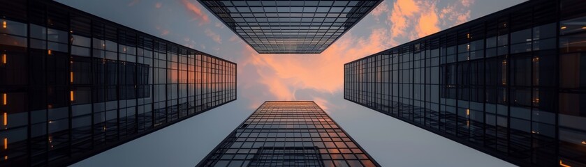 A view of a city's skyline with buildings framing a vibrant sunset.