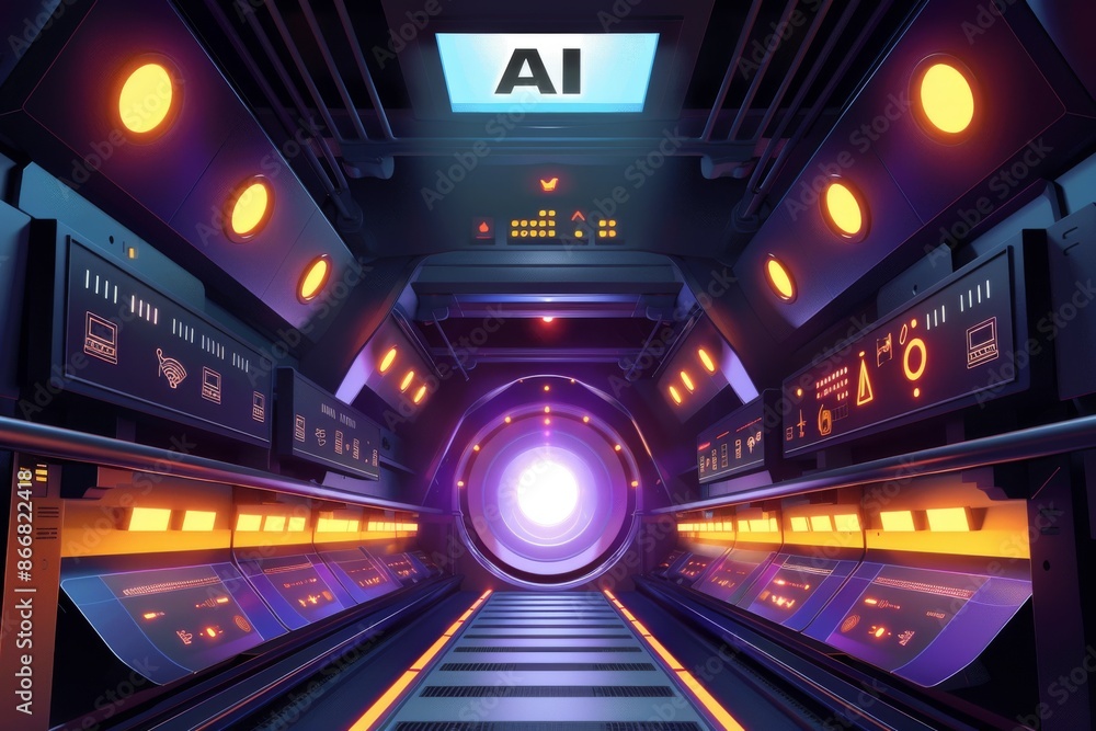 Aufkleber ai control room with holographic display, representing advanced technology and artificial intelligen