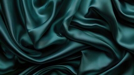 Obraz premium Luxurious dark teal background with space for design on silky green fabric