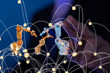 Neural network 3D illustration. Big data and cybersecurity