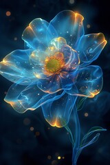 Abstract Blue Flower With Golden Glow