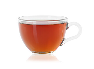 Tasty tea in cup isolated on white