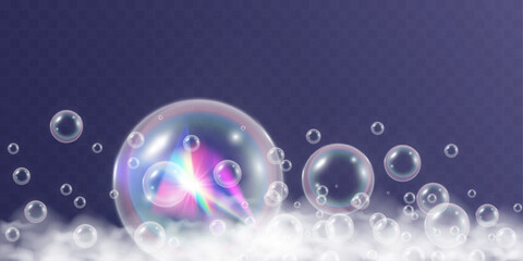 Air bubbles.Soap foam vector illustration on a transparent background.
