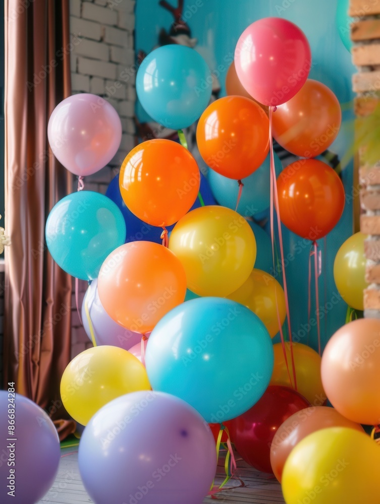 Poster a cluster of colorful balloons decorate an office event, adding a festive touch to the celebration. 