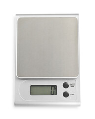 Fototapeta premium One metal kitchen scale isolated on white, top view