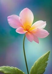 Obraz premium Close-up of a delicate pink flower with a soft gradient background, showcasing its vibrant petals.
