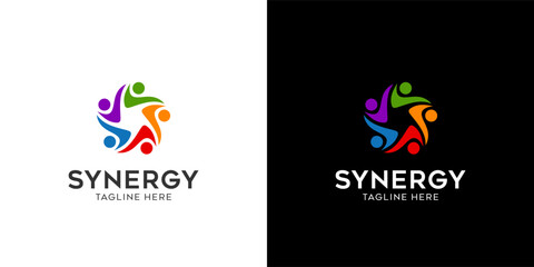 Synergy logo, concept of two or more entities working together. Interlocking circles symbolize the coming together of various elements