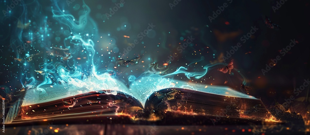 Poster An open book with sparkles coming out of it ideal for fantasy.