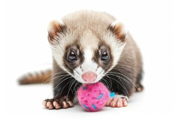 Fototapeta premium Ferret Playing with Small Toy