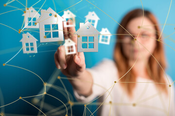 home data. Digital cyberspace with particles and Digital data network connections concept.