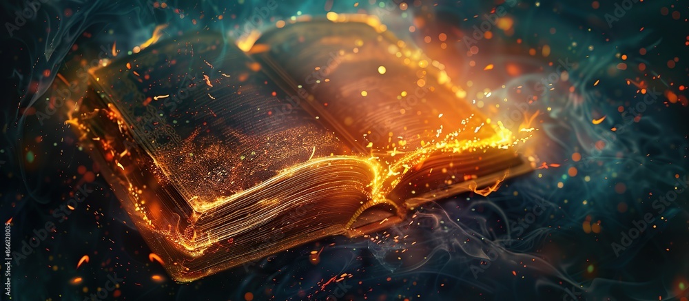 Poster An open book with sparkles coming out of it ideal for fantasy.