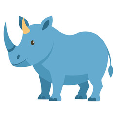 Fototapeta premium simplified blue rhinoceros illustration with a large horn and thick skin.