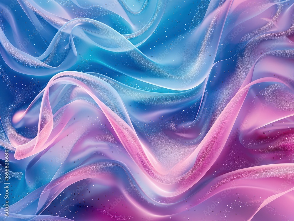 Poster abstract wavy background with blue and pink gradient and sparkle effect