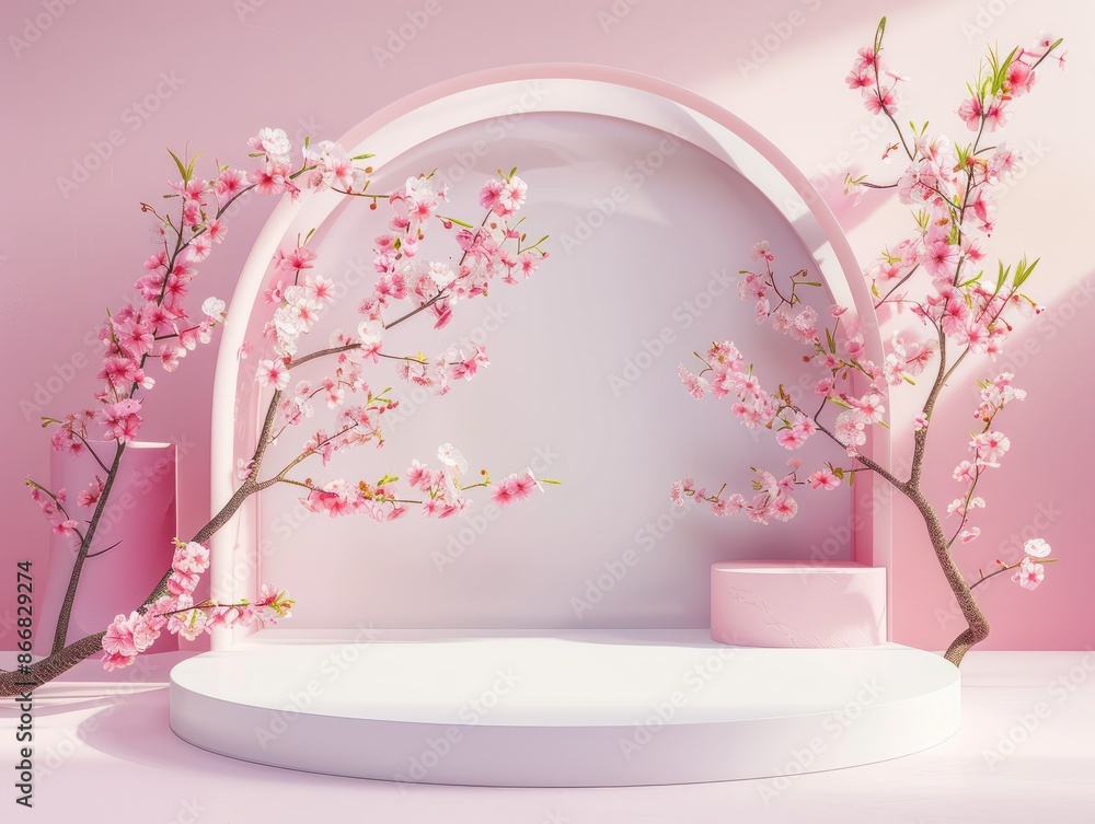 Poster beautiful abstract springtime minimal podium display. horizontal background bright colors. ai genera