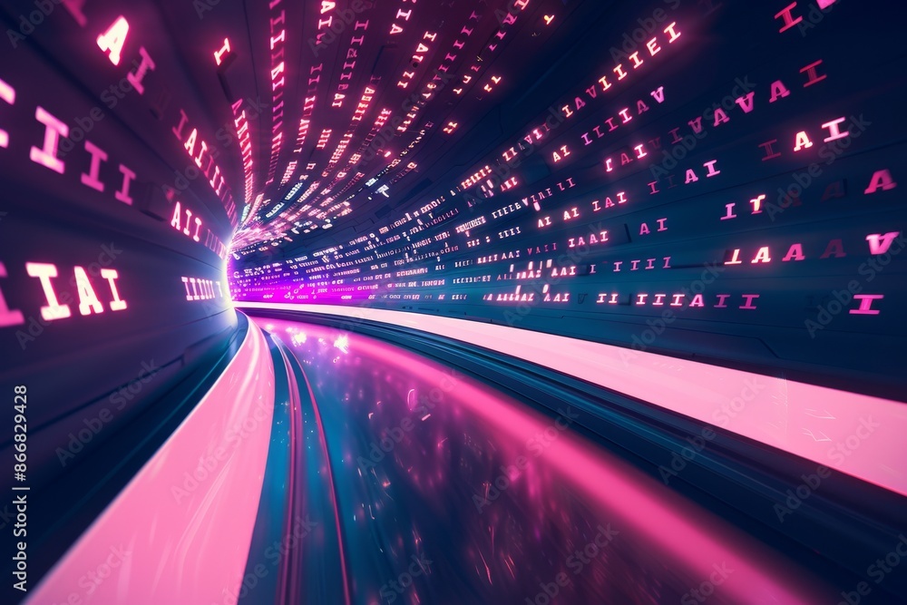Aufkleber high speed digital data tunnel with ai integration and neon lighting effects