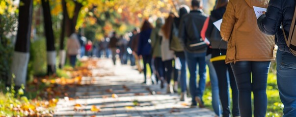 Voters waiting in line outside a polling station on Election Day