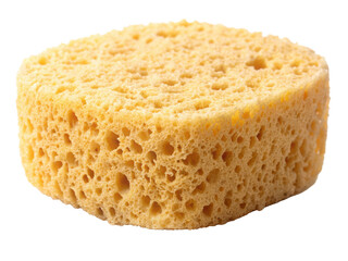 Yellow Cleaning Sponge With Porous Texture. The Sponge Is Cylindrical And Ideal For Household Cleaning Tasks. Isolated on transparent background, png.