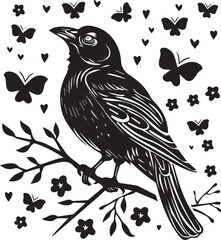 birds on tree Silhouette Vector Art Illustration 