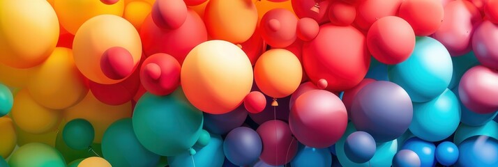 A close-up view of brightly colored balloons, likely decorating an office celebration or party. Generative AI