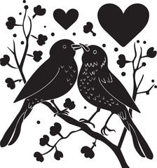Silhouette Vector birds on tree 
