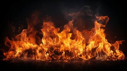 Fiery spark overlay on grill flame with smoke, heat glow, orange sparkle flying in cloud