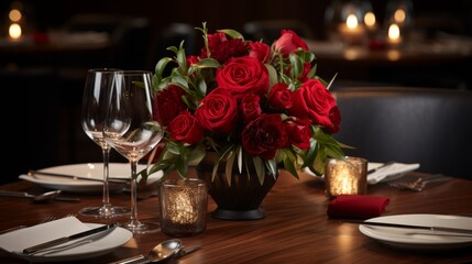 Fototapeta premium Sophisticated restaurant dining table arrangement for a delightful dining ambiance