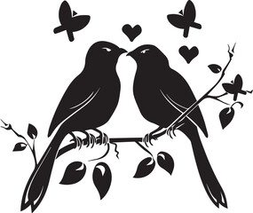 Love birds on a branch Silhouette Vector 