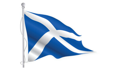 Scotland or Scottish flag on a flag pole in a transparent background. 