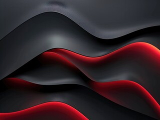 Dark grey black wavy abstract background with red waves glowing lines design for social media post, business, advertising event. Modern technology innovation concept background