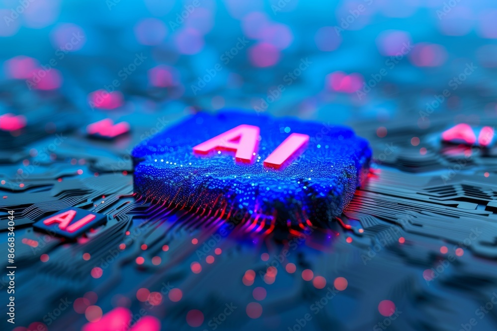Poster ai logo on digital circuit board with glowing elements and high tech design