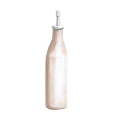Ceramic bottle for olive oil in watercolor illustration on a white background. Hand-drawn illustration for kitchenware stores, invitations, cooking class announcements, magazines