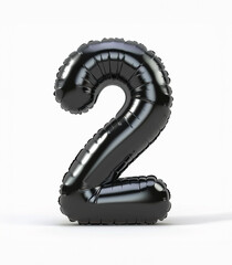 AI generated photo with inflatable black color number 2. Minimalistic balloon isolated on a white background