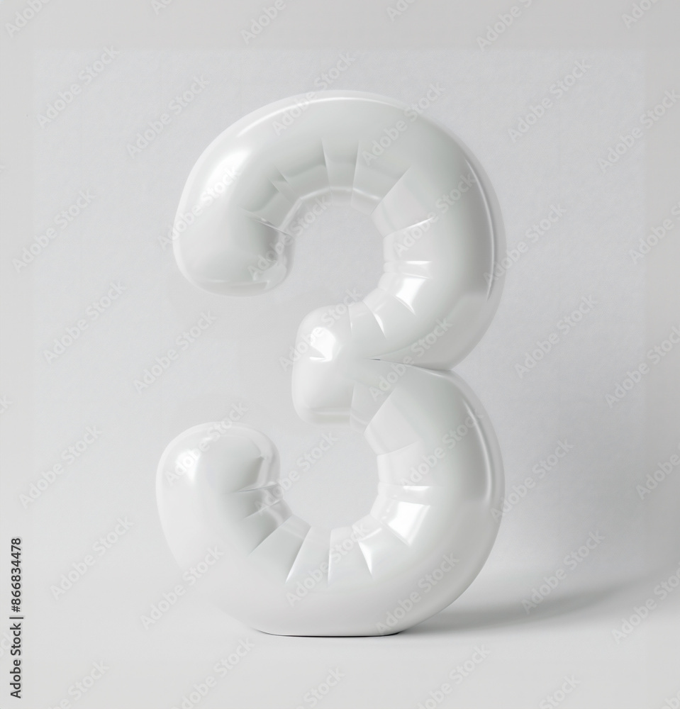 Fototapete ai generated photo with inflatable white color number 3. minimalistic balloon isolated on a white ba