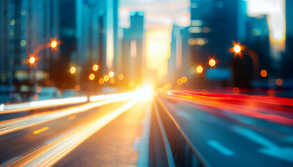 Obraz premium Cityscape with Blurred Lights and Traffic
