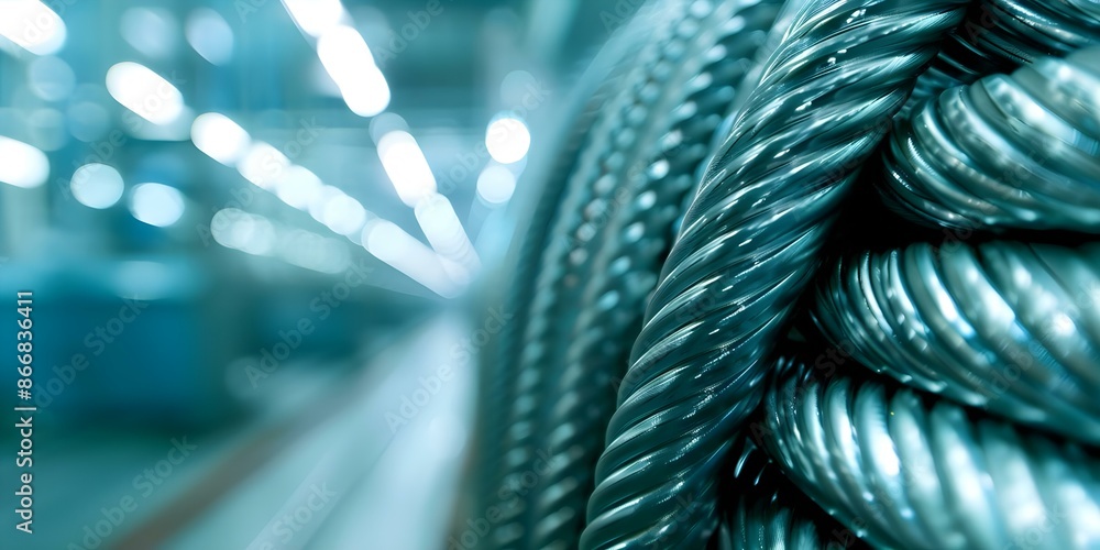 Poster coiled wires and cables in a factory setting during production process. concept factory setting, pro