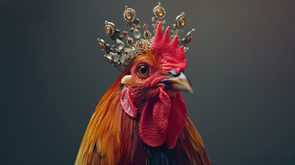 majestic rooster with elegant golden crown 