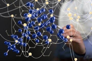 Neural network 3D illustration. Big data and cybersecurity