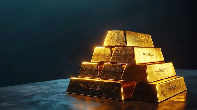 Stacks of glittering gold bars stacked neatly
