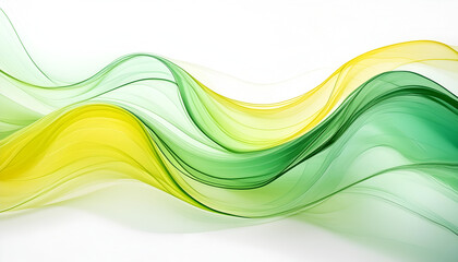 Abstract Green And Yellow Wavy Lines On White Background