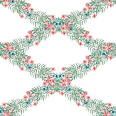 Seamless pattern of colorful flowers in a watercolor illustration on a white background. Hand drawn illustration of butterflies for fabric printing, baby wallpaper, baby linen, baby shower.