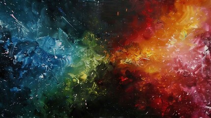   A colorful canvas with abundant paint spills in the lower section