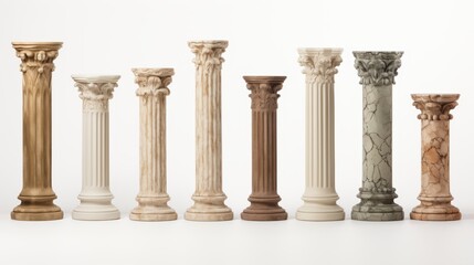 Obraz premium Antique columns and statues displayed on white background for product presentation