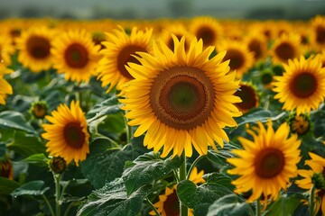 Fototapeta premium fresh Sunflower field wallpaper background