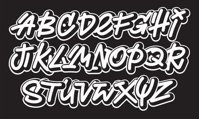 Street alphabet in graffiti style, hand drawn. youthful urban atmosphere. energetic expressive title. vector graffiti alphabet on black background