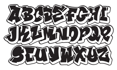 Street alphabet in hip-hop graffiti style, hand drawn. youthful urban atmosphere. energetic expressive title. vector graffiti alphabet on white background