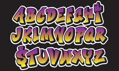 Street graffiti style alphabet, hand drawn. youthful urban atmosphere. vector color graffiti alphabet on black background